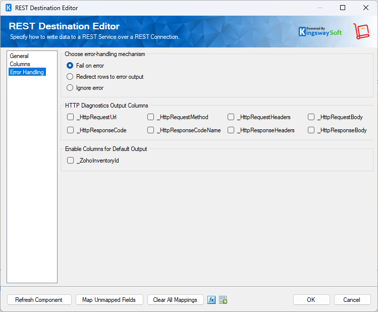 SSIS REST Zoho Inventory Destination - Error Handling